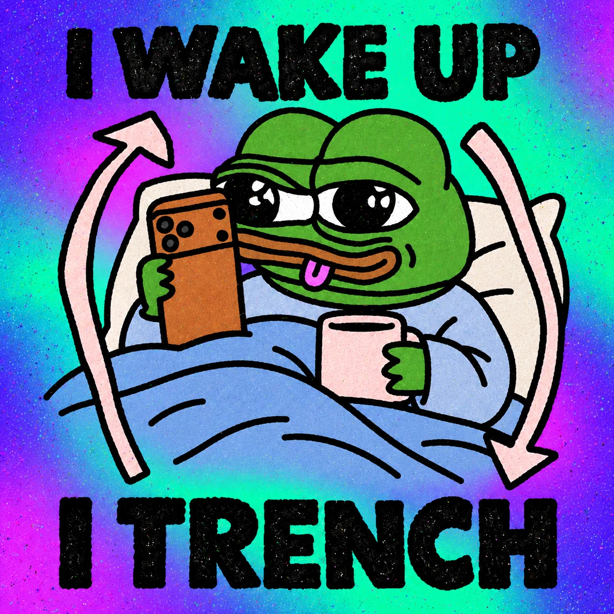 Frog waking up in bed